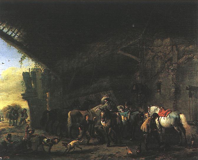 Scene in front of an Inn wet